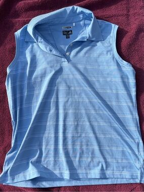 adidas women’s Light Blue Sleeveless Polo with white Stripes